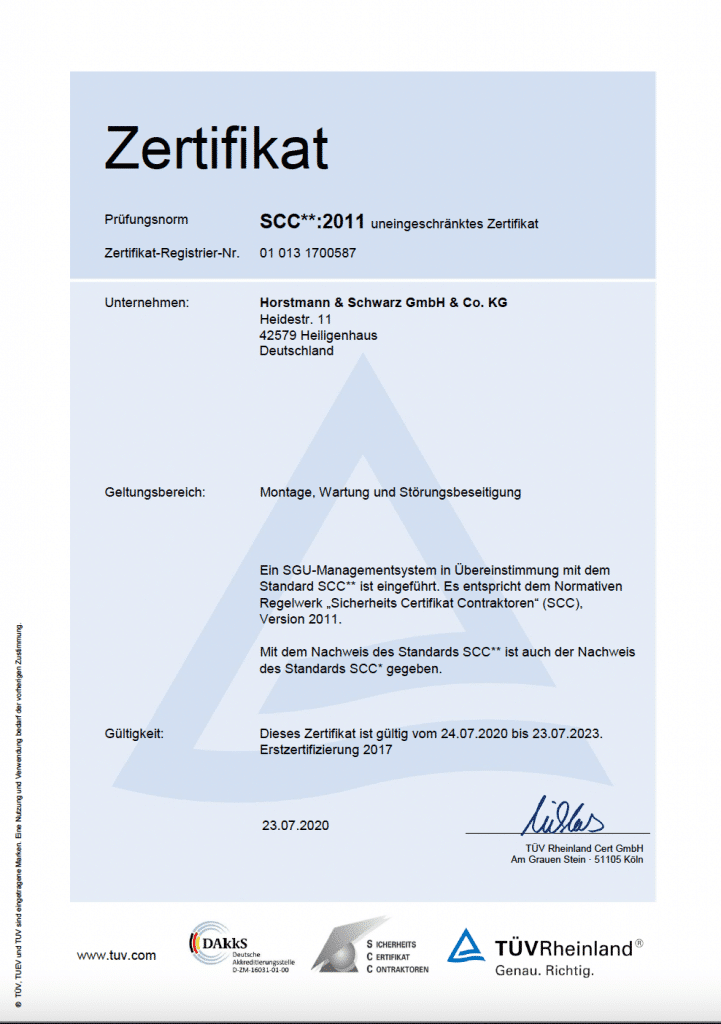 SCC** Zertifikat Horstmann und Schwarz